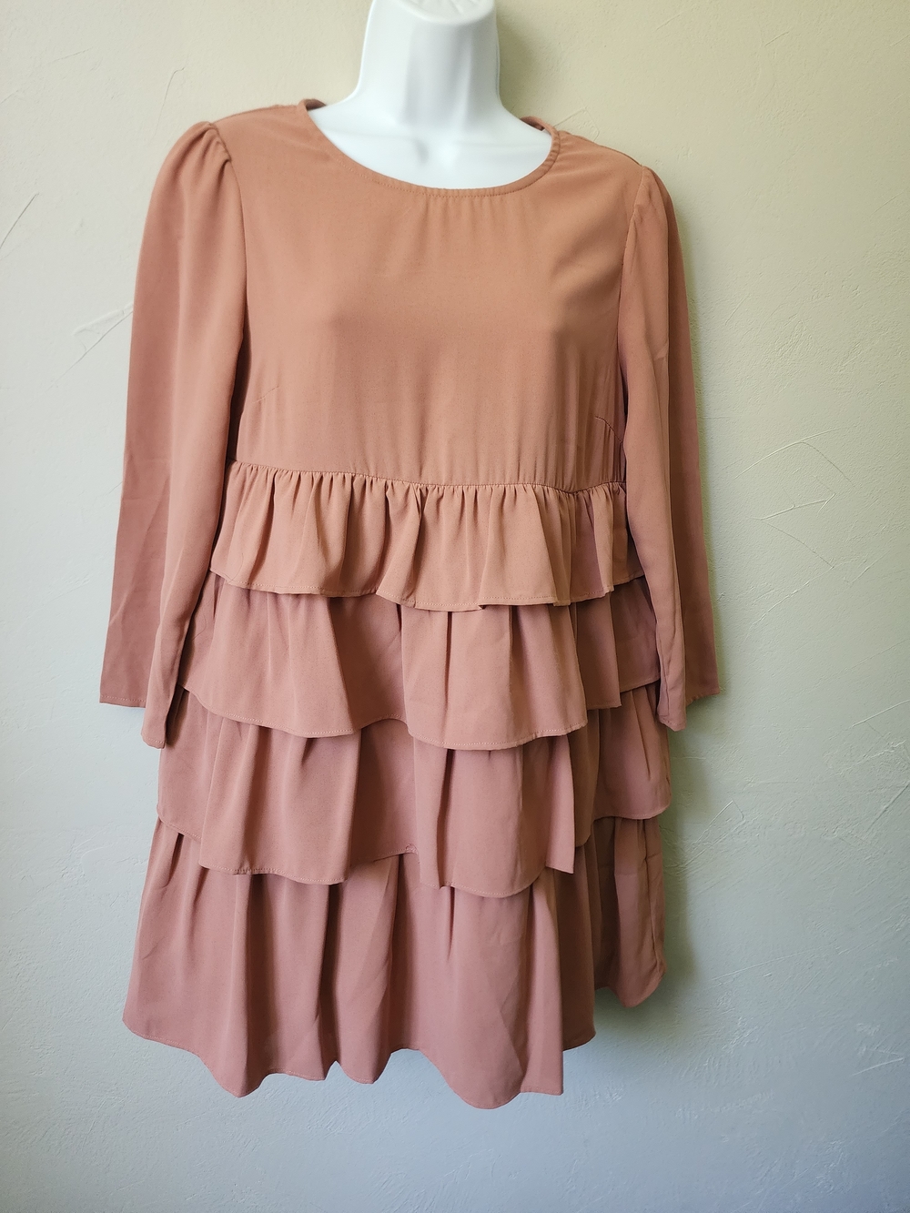 Mustard Seed Tiered Ruffle Long-Sleeve Dress Size Small